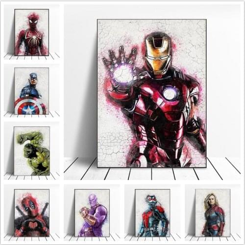 Marvel Avengers Superhero Canvas Paintings Iron Man Captain America Posters Prints Wall Art Pictures for Living Room Home Decor