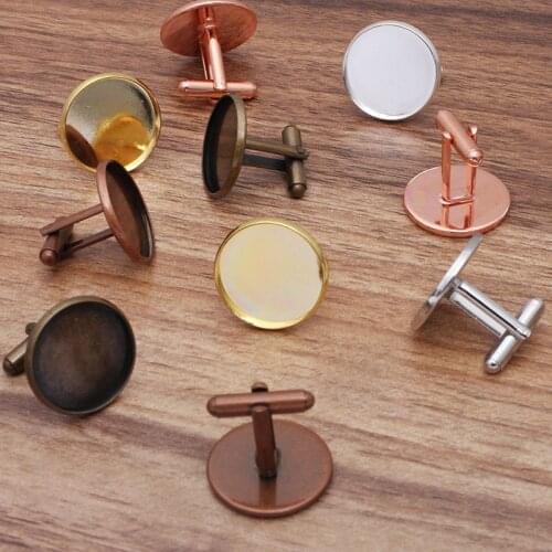 Blank Cufflinks Base with 12mm - 20mm Round Smooth Bezel Resin Cabochon Cufflinks Settings Mens Jewelry Cuff Links DIY Findings