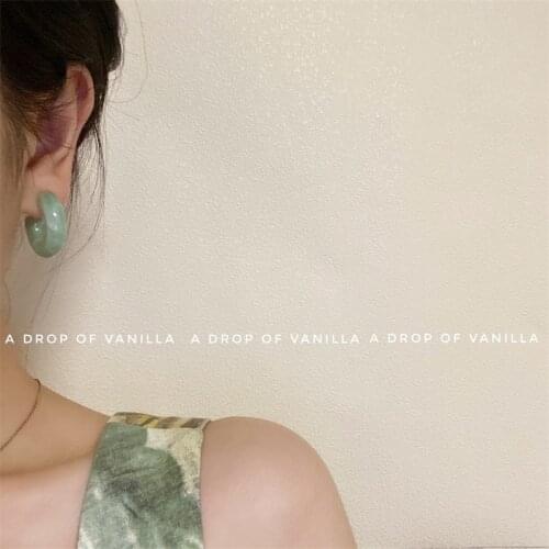 S925 Retro Korean Resin Geometric C-Shaped Earrings Female Acrylic Semicircular Earrings Fashion Trend Jewelry