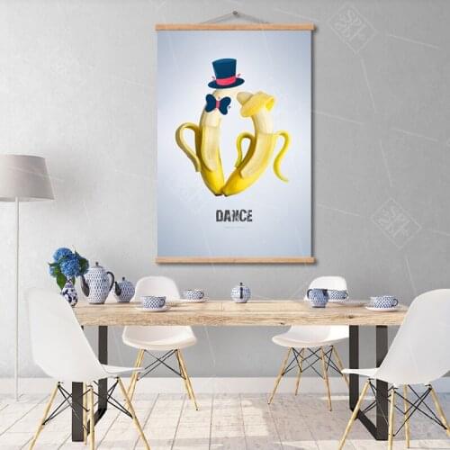 Nordic Canvas Art Funny Kitchen Decor Painting Banana Dancing Fruit Poster and Prints Wall Art Picture for Living Room Framework