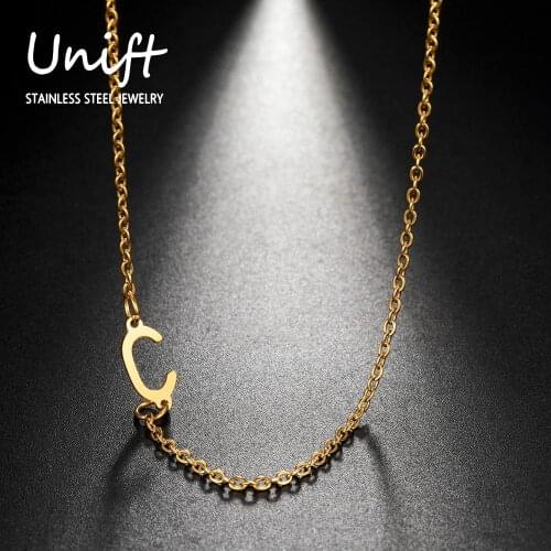 Unift Creative Sideways A-Z Alphabet Letter Name Pendant Necklaces For Women Stainless Steel Dainty Initial 26 Letters Love Gift
