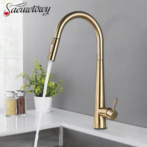 Thickened Brass Brushed Nickel Golden Kitchen Faucet Pull Out Spray Kitchen Tap 360° Rotatble Hot Cold Sink Mixer Crane