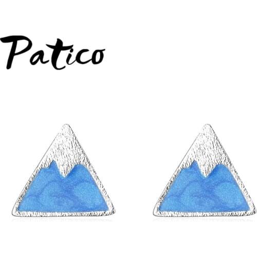 Charm Mountain Shaped Silver Triangle Stud Jewelry Earrings Fashion 925 Sterling Silver Earrings For Women Female Wedding Party