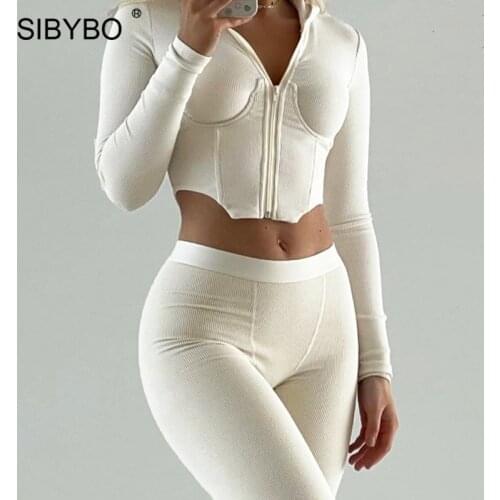 Sibybo Casual Sporty Two Piece Set Women Autumn Tracksuits Sexy Irregular Hoodies Top And Leggings Matching Sets 2021 Streetwear