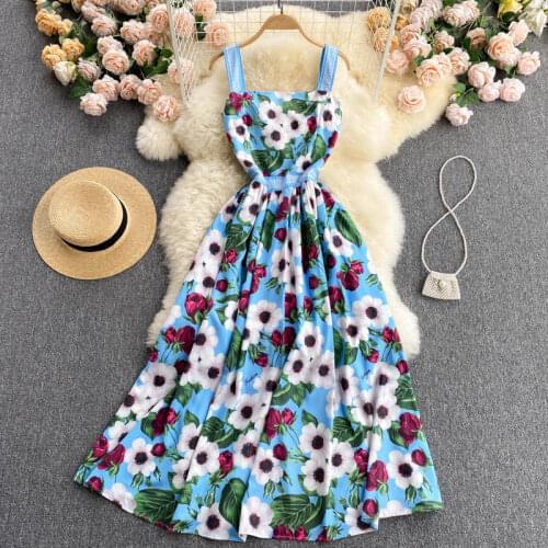 Summer new style elegant printing Dress Party collar temperament commute woman dress Long vacation dresses for women 2021