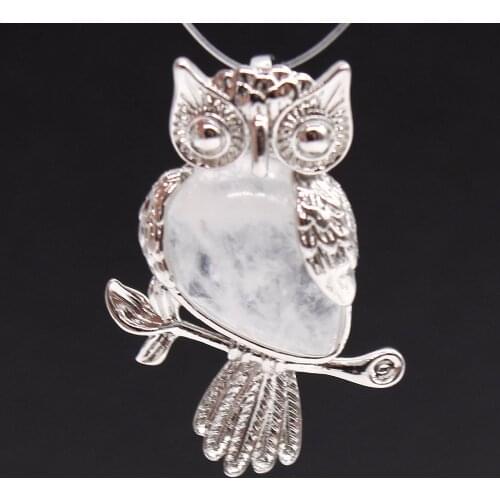100-Unique Trendy Silver Plated Owl Shape Natural Rock Crystal Pendant Statement Jewelry