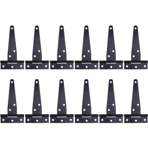 12Pcs 4Inches T Shaped Door Hinges Shed Hinge Gate Strap Hinge Door Gates Hinges (Black)