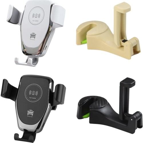 2in1 Wireless Car Charger Mount 10W Phone Fast Charge Holder Car Hook Headrest Hanger with Phone Holder