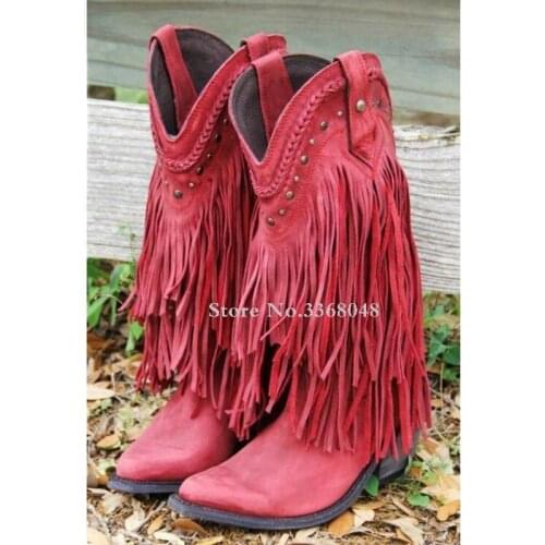 2018 Bohemia Style Shoes Autumn For Women Crystal Rivets Studded Hollow Out Low Heel Gladiator Boots Fringed Cowboy Shoes Woman