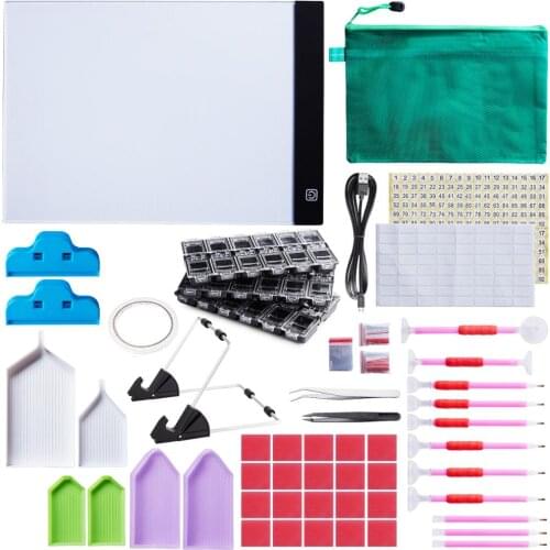 5D Diamond Painting Tools 111pcs with A4 Light Pad Diamond Embroidery Cross Stitch Accessories Mosaic Pen Kit for Adult or Kids