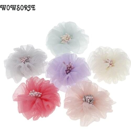 Baby Fabric Flowers Fluffy Chiffon DIY Hair Flower Accessory Stamen Without headband No Clips Kids Hair Accessories 8pcs/lot