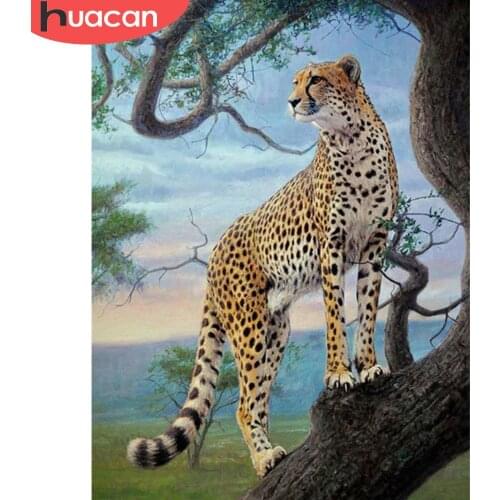 HUACAN Full Square/Round Diamond Painting Leopard DIY 5D Diamond Embroidery Animal Mosaic Picture Home Decor Craft Kit