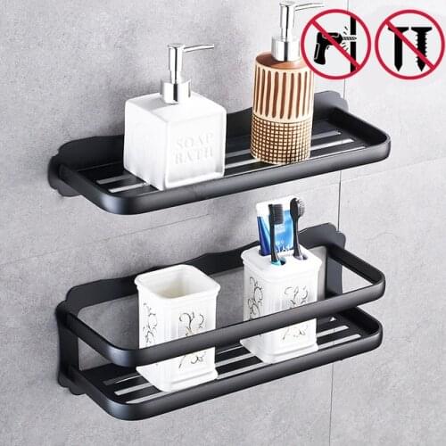 Nail Free Light Space Aluminum Bathroom Shelves Wall Mount Bathroom Shelf Bathroom Storage Rack Easy to Install