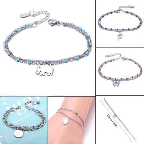High Quality Boho Stainless Steel Chain Bracelets For Man Women Silver Color Jewelry DIY Oval Chain Adjustable Beaded Bracelet