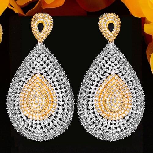 Brand Luxury BIG SIZE Waterdrop Dangle Earrings For Women Wedding Cubic Zirconia DUBAI Bridal Earring Jewelry Accessories 2021