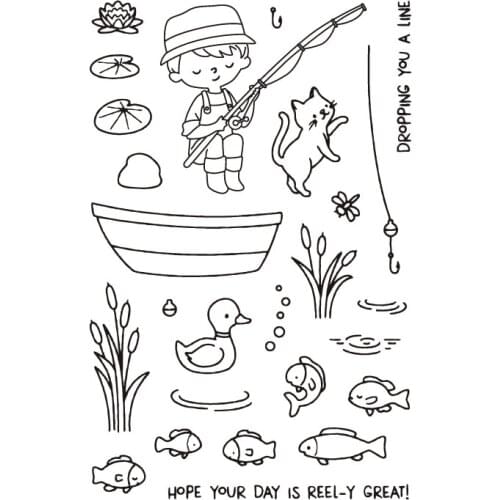 Go fishing/boy/Transparent Clear Stamps for DIY Scrapbooking/Card Making/Kids Christmas Fun Decoration Supplies