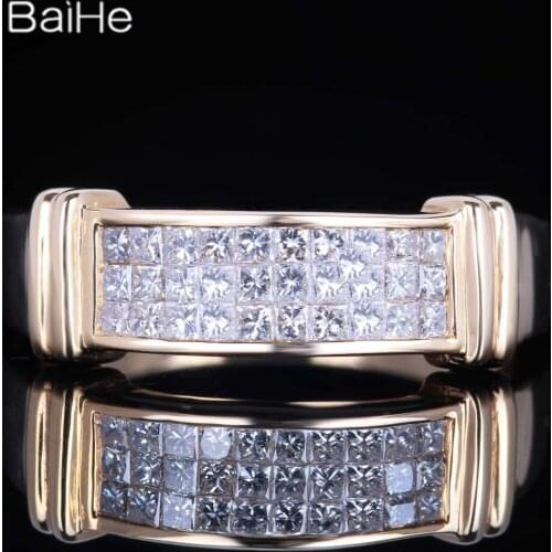 BAIHE Solid 14K Yellow Gold 0.6CT H/SI Round Natural Diamond Ring for Women Wedding Trendy Fine Jewelry Vintage кольца кольцо