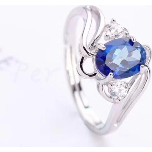 Per jewelry Natural real blue topaz ring Free shipping 925 stelring silver Fine Jewelry 6*8mm 1.6ct gemstone Q912825