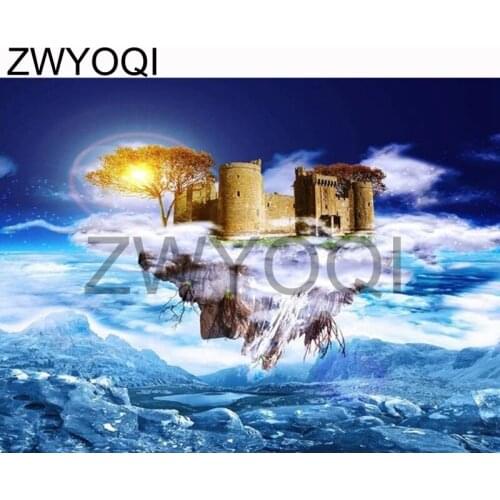 Full Round Diamond embroidery Cross stitch Aerial castle DIY 3D Diamond mosaic tree Full Square Diamond painting Aerial castle