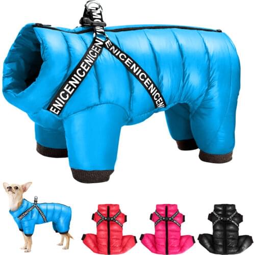 Small Pet Dog Coat Jacket With Harness Winter Warm Dog Clothes For Bulldog Chihuahua Outfits Waterproof Dog Clothing Jackets