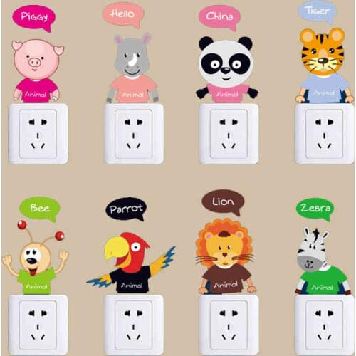 Cute Cartoon Animal Wall Sticker Switch Sticker Refrigerator Sticker Vinyl Kids Room Jungle Bedroom Nursery Art Decor