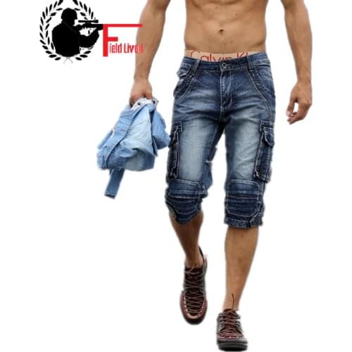 2020 New Summer Mens Retro Denim Shorts Casual Washed Male Fashion Short Jeans Knee-length Overall Combat Cargo Military Style