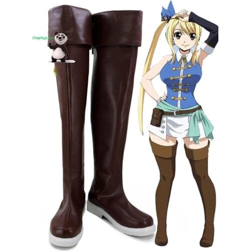 Fairy Tail Final Season Lucy Heartfilia Brown Cosplay Shoes Long Boots Leather Custom Made For Christmas