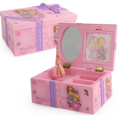 Dancing Girl Music Box Ornament Jewelry Storage Organizer with Makeup Mirror