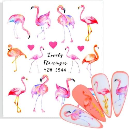 1pcs Nail Decals Cute Cartoon Letters Flamingo Sliders Nails Art Water Transfer Stickers Manicure Decoratios Watermark Tattoo
