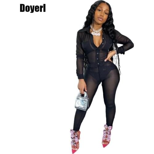 Sexy Sheer Mesh Two Piece Set Top and Pants Matching Sets Autumn Birthday Outfits for Women Sexy Club Party Bodycon 2 Piece Set