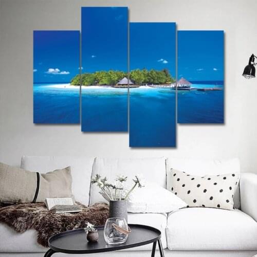 4 Pieces Hd Wall Art Sceneries of Ihuru Island Maldives Posters Modular Wall Pictures On The Wall Sitting Room Canvas Painting