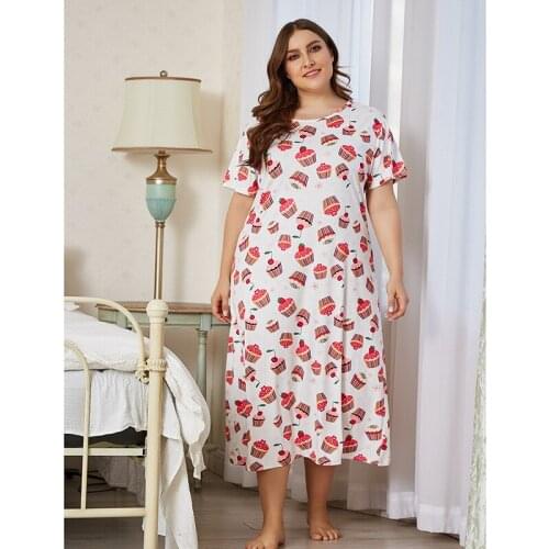 Women Dresses Ankle-length Long Dress Short-sleeve Printed Dress Night Dress Sleep Dress Women Nightgowns Plus Size