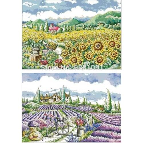 Sunflower garden Lavender Manor Counted Cross Stitch 11CT 14CT 18CT DIY Cross Stitch Kits Embroidery Needlework Sets home decor