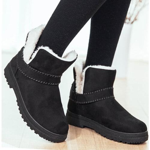 Warm short fur plush solid color women snow boots 2021 winter autumn ankle boot women cotton shoe bayan spor bot