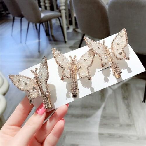 Crystal Pearl Butterfly Hair Clips For Women High-end Flower Hair Accessories Rhinestone Hairpins Bows Flower Hairgirps Barrette