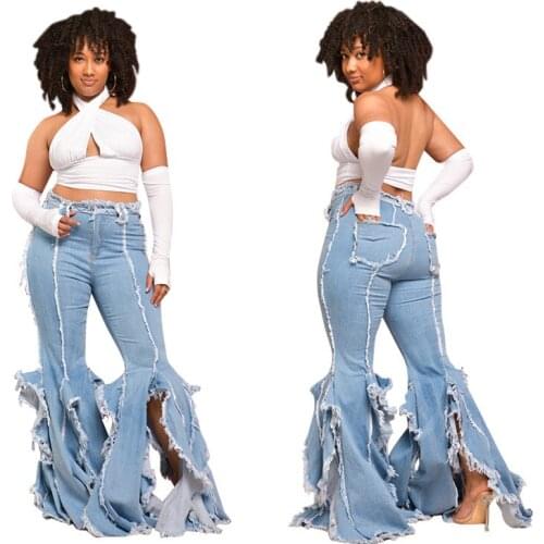 Streetwear Womens Bodycon Jeans Woman Fashion Harajuku Aesthetic Split Flare Pants Jeans for Women High Waisted Denim 90s Jeans