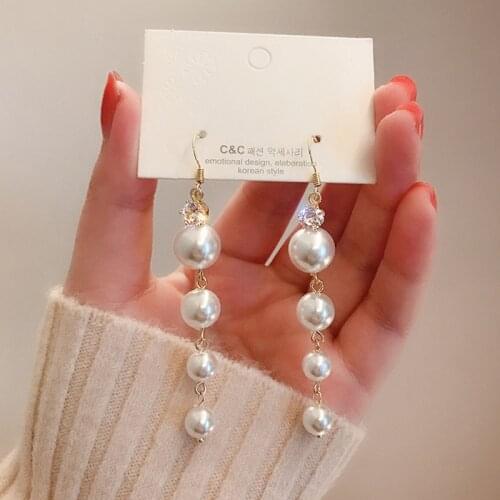 Korean Girl Earrings Long Pearl Crystal Earrings Temperament Net Celebrity Wild Earrings Womens Wholesale Sales Pendientes