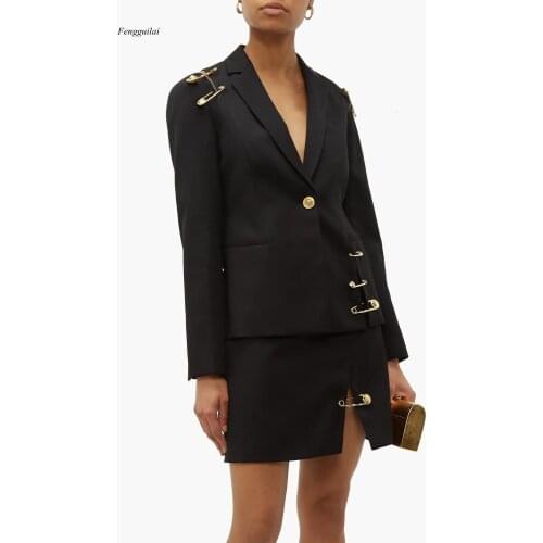 Fashion High Street Stylish Women Blazer Single Button Mesh Patchwork Pin Slim Quality Black Blazers