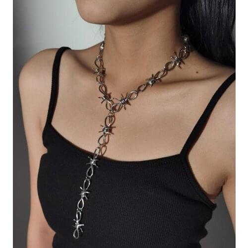 Hip-hop Thorns Wire Pendant Necklace For Women Metal Goth Punk Fashion Charm Exaggerated Small Thorn Chain Necklace Jewelry Gift