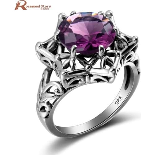 Latest Female Unique Design Vintage Purple Zircon Crystal Ring 925 Sterling Silver Wedding Party Engagement Women Promise Rings
