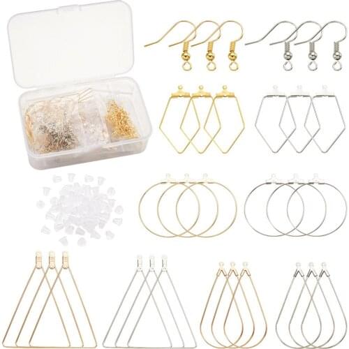 1Box Mix Shape DIY Dangle Earring Making Accessories with Earring Findings Ear Nuts, Polygon & Triangle & Teardrop & Ring Shape