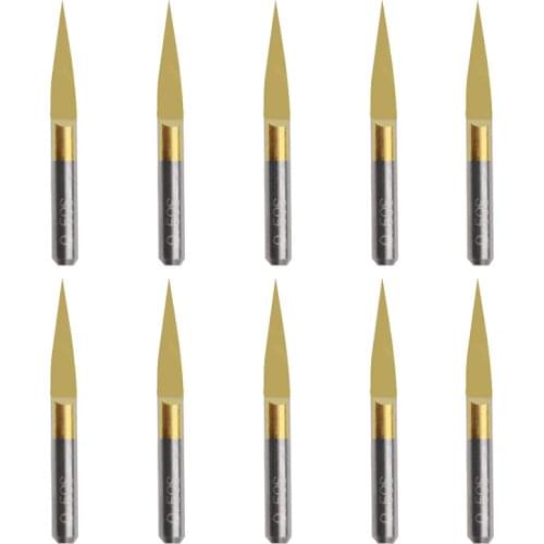 10Pcs/Set Titanium Coated Carbide PCB Engraving 15 degree 0.1mm CNC Bit Router Tools