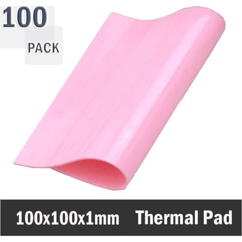 100Pcs 100x100x1mm Pink/Red Laptop Computer Thermal Pad GPU CPU Heatsink Cooling Conductive Silicone Pad