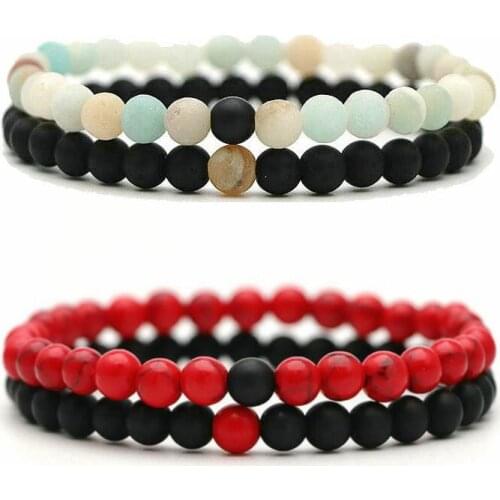 2pcs/set Charm Women Bracelet Lava Tiger Eye Stone Black White Beads Bracelet For Men Women Jewelry Couples Distance Bracelets