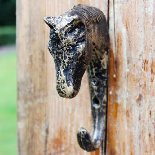 4 Cast Iron Horse Head Hooks Bronze Cottage Hook Garden Key Hanger Vintage Metal Country Wall Decoration Animal Head Key Holder