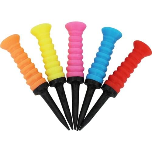 Pack 5pcs Rubber Golf Tees 3.27" 83mm Golf Elastic Tee Low Resistance For Driver Woods Club Orange Red Blue Yellow Training Aids