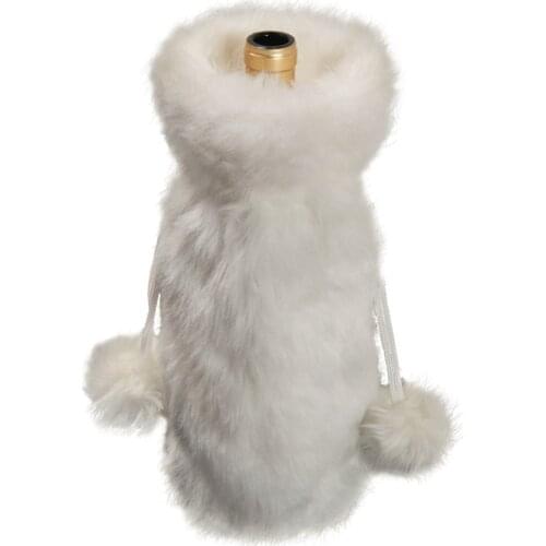 50LB White Plush Christmas Wine Bottle Cover Xmas Decor Wine Bottle Bags with Drawstrings Reusable Wine Bottle Protection