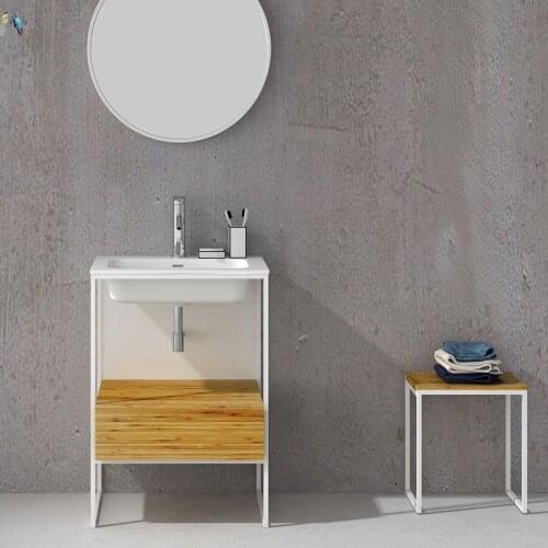 600mm Bathroom Furniture Blum Soft Close Top Solid Surface Vanity Cloakroom Floor Mounted Cabinet Stainless Steel Frame 2700