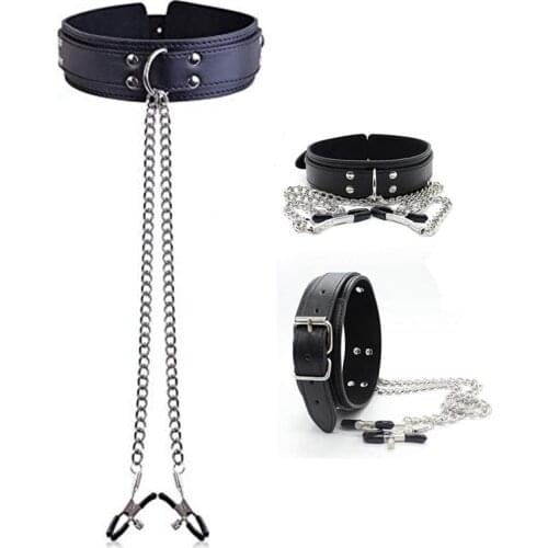 BDSM Bondage Restraint Fetish Collar Chain Collars Collocation Nipple Clamps Sex Toys For Women Slave Gags & Muzzles Sex Product