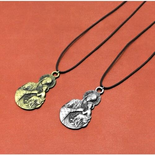 Original New Vintage Gold Leather Chain Virgin Mary Necklace Women Retro Madonna Prayer Pendant Necklace Men Jewelry Gift